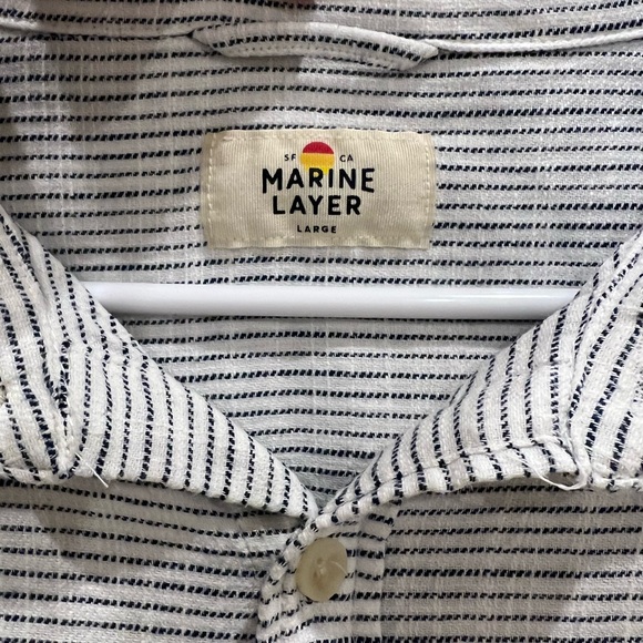 Marine Layer Mens Stretch Selvage Long Sleeve Shirt Casual Striped Large Button - Picture 3 of 7